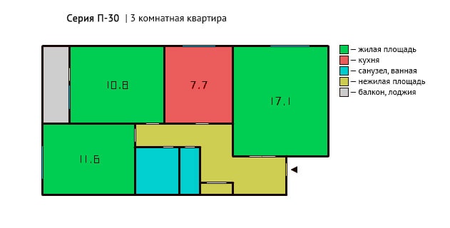 Трёхкомнатная квартира